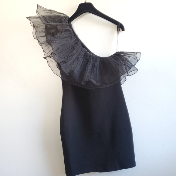 New Zara Organza Asymmetric Blogger Fave Black Mini Dress NWT Size Medium - Picture 15 of 17
